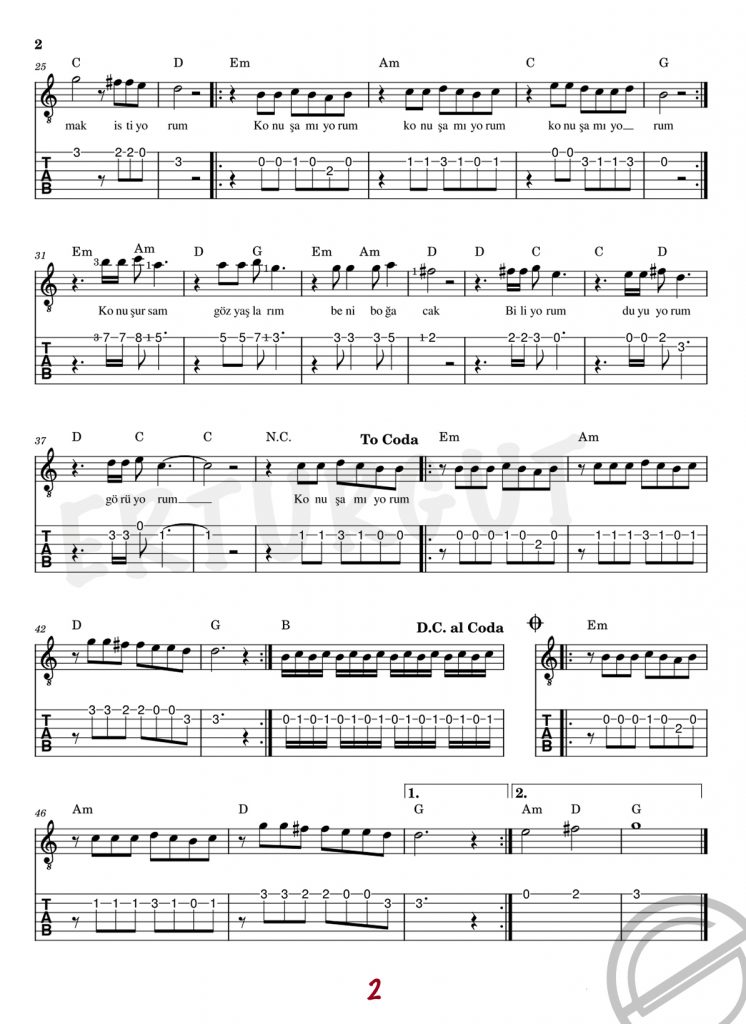 Fırtınam - Gitar Nota Ve Tabı