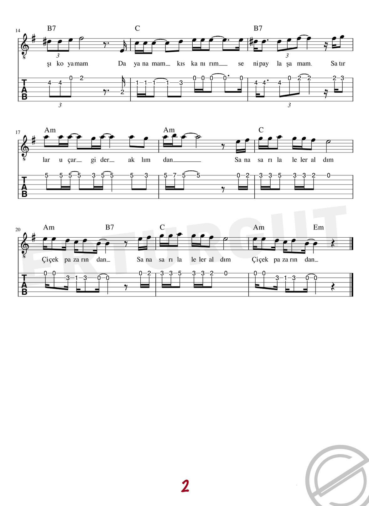 Sarı Laleler - Gitar Nota Ve Tabı