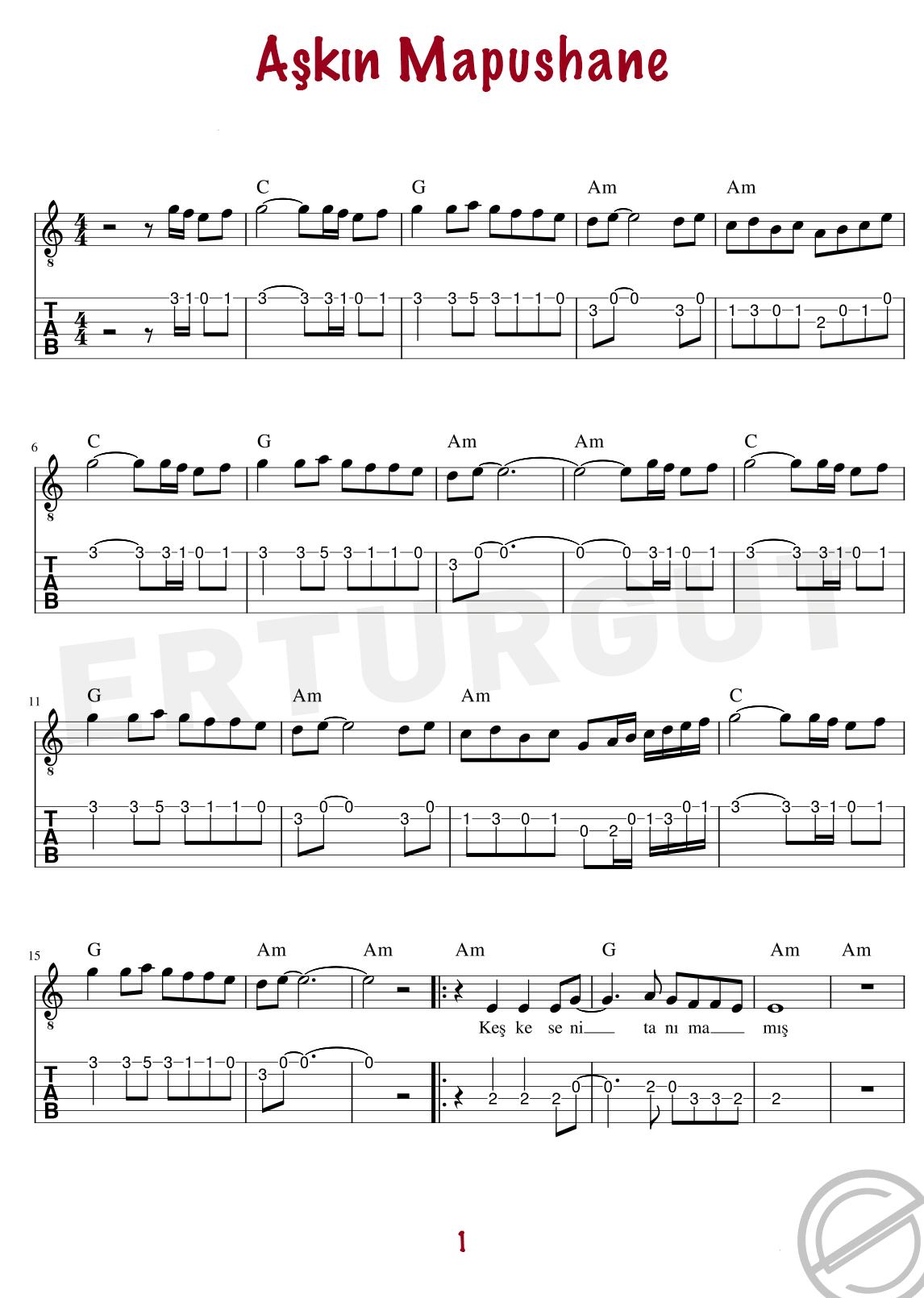 Aşkın Mapushane – Gitar Nota Ve Tabı