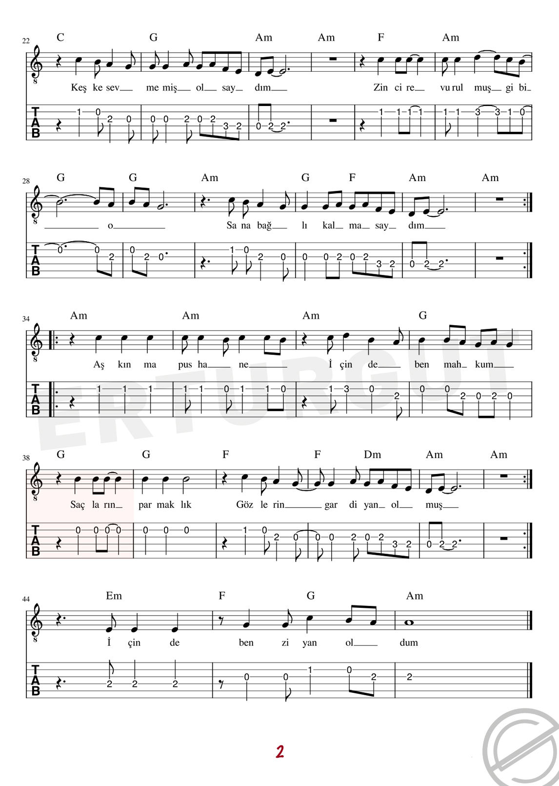 Aşkın Mapushane – Gitar Nota Ve Tabı