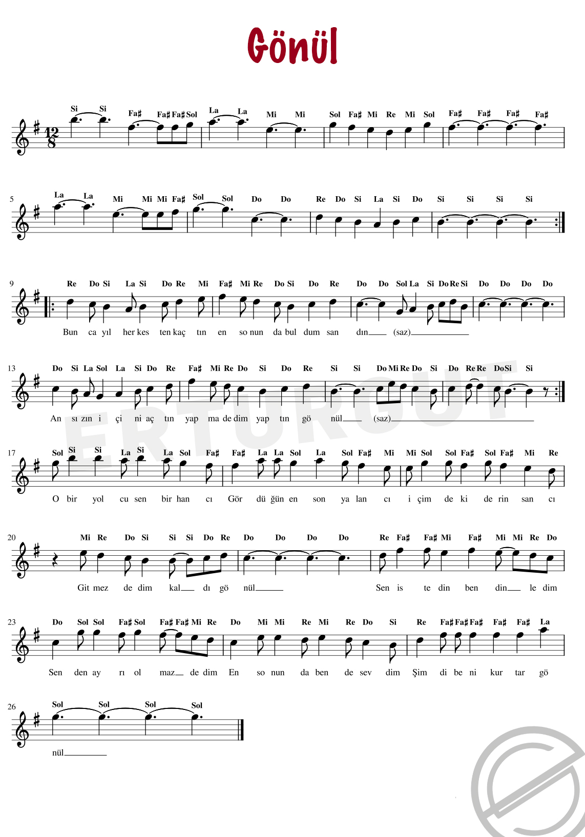 Gönül - Gitar Notası