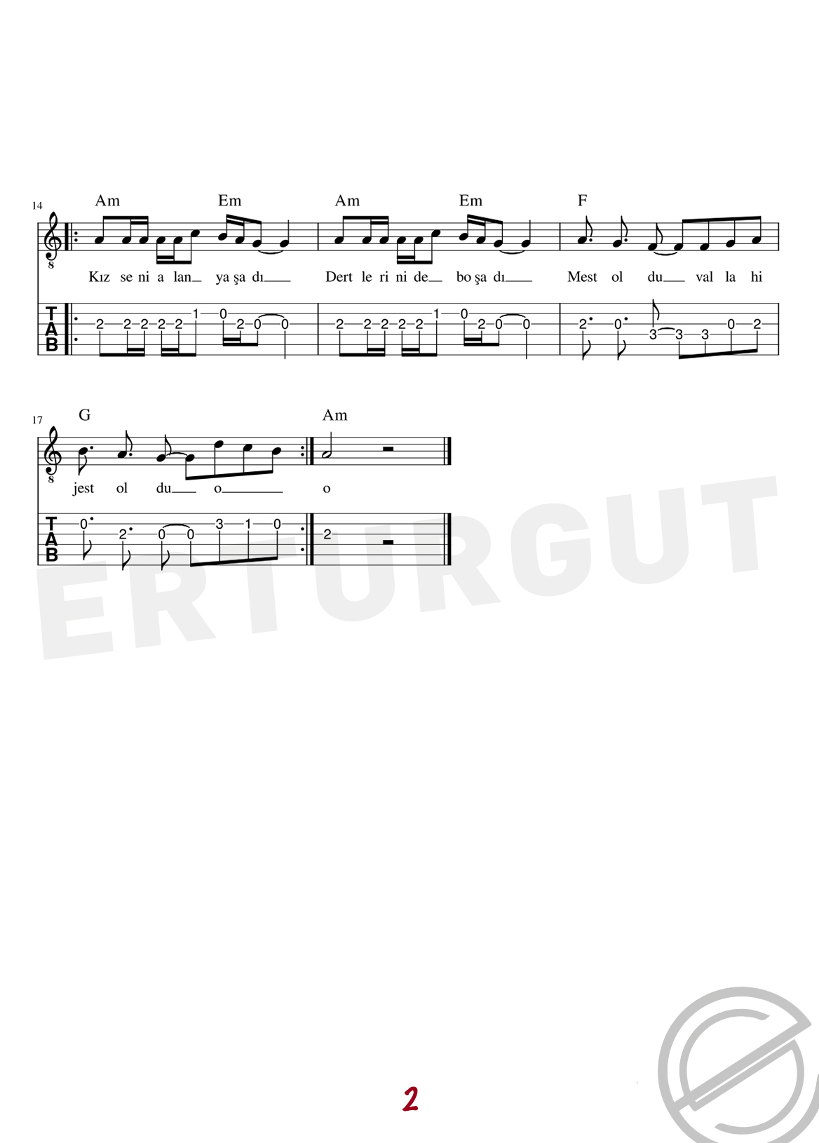 Jest Oldu - Gitar Nota Ve Tabı