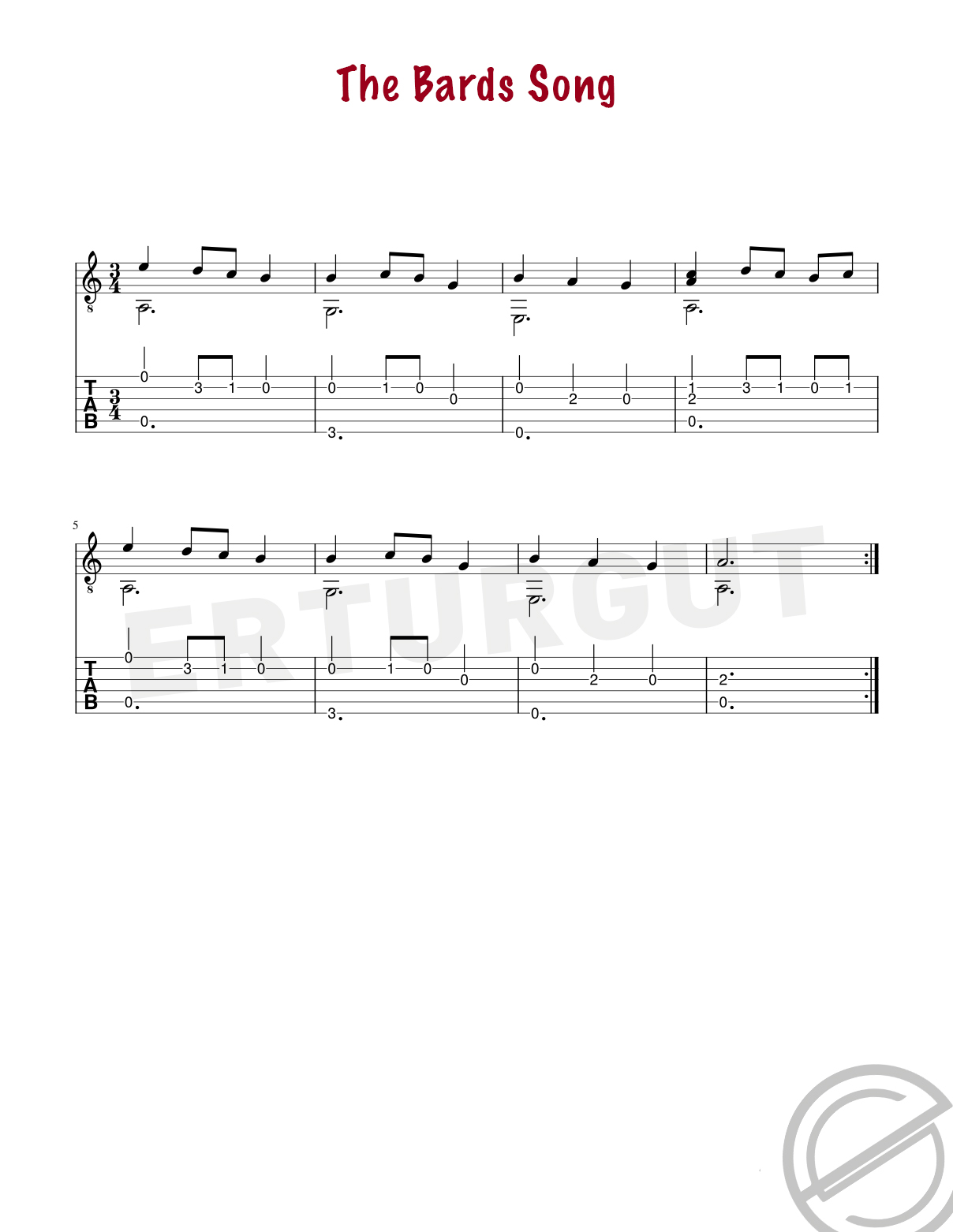 The Bards Song - Gitar Nota Ve Tabı